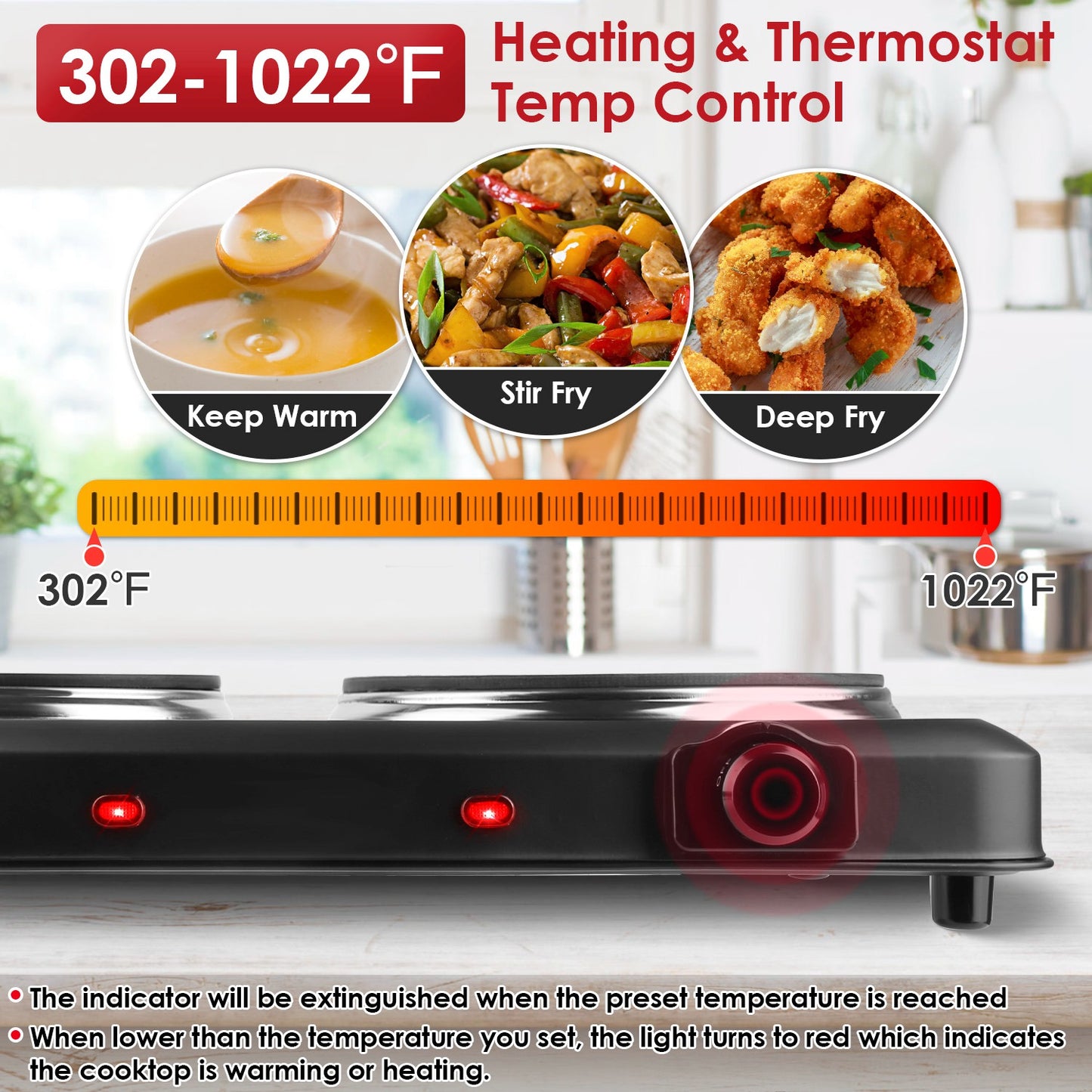 2000W Electric Infrared Dual Burner Hot Plate - Portable Cooking Stove