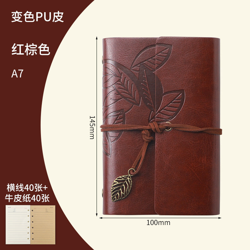 Vintage Travel Notebook - Loose Leaf Diary with Imitation Leather Cover