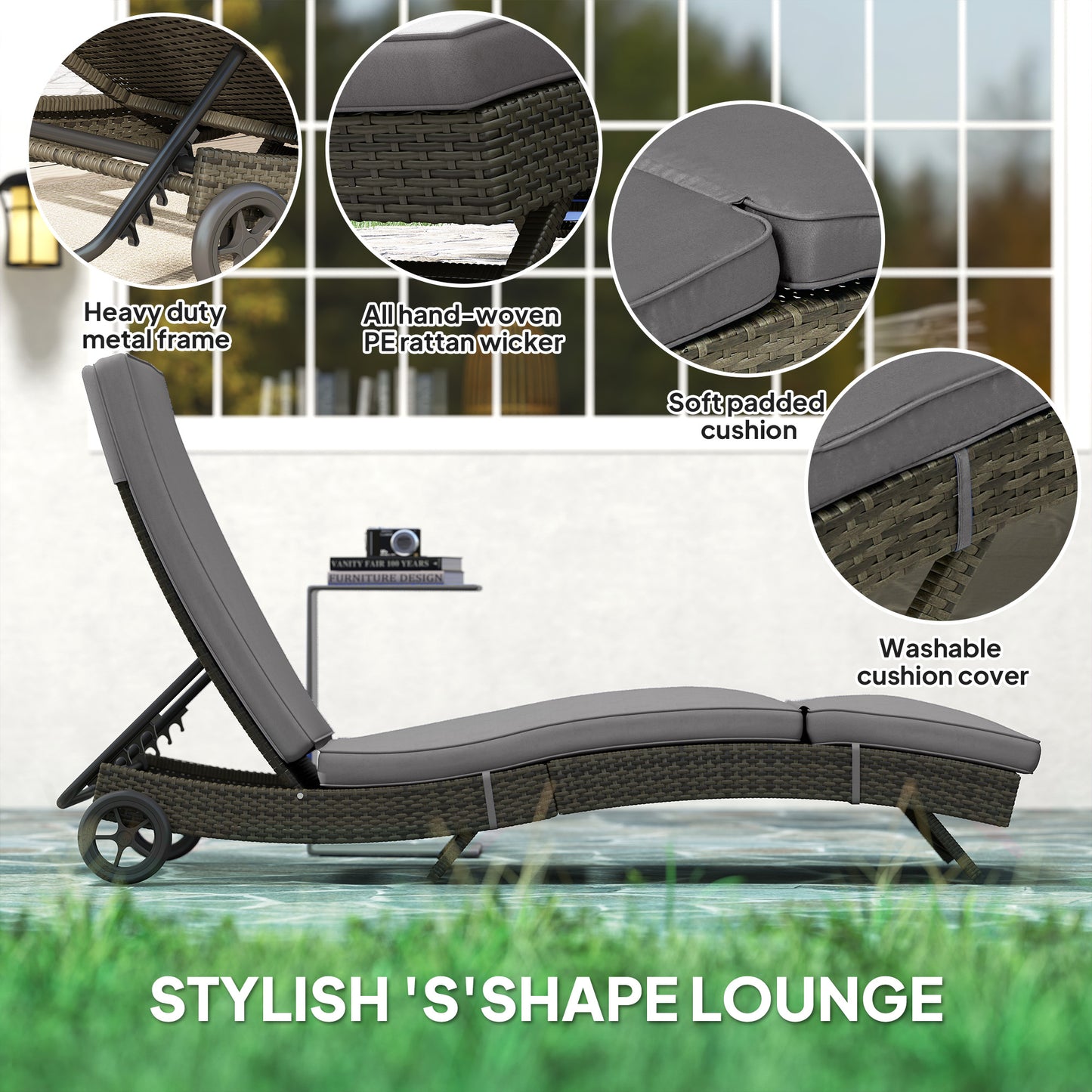 Outdoor Chaise Lounge Chair with Adjustable Backrest - Gray