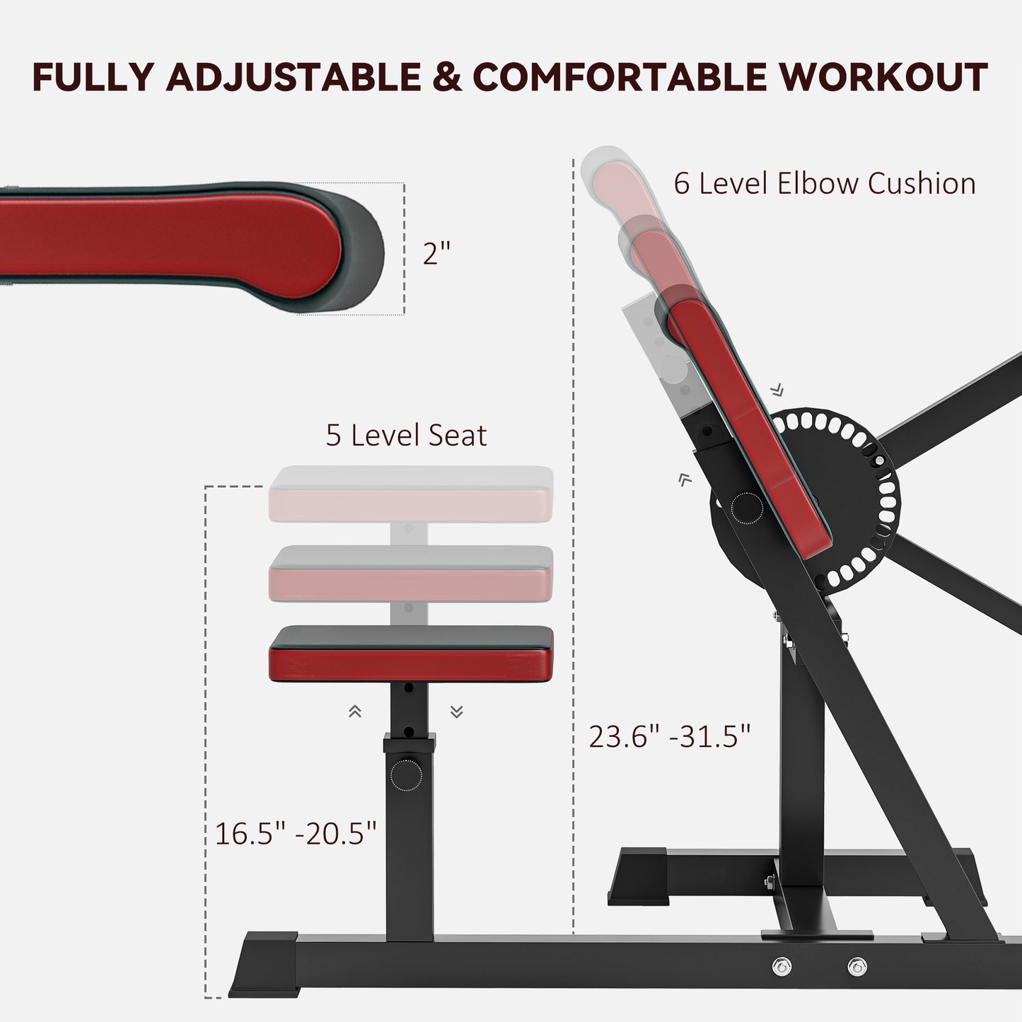 2-in-1 Bicep Preacher Curl Bench with Adjustable Seat & Elbow Cushion