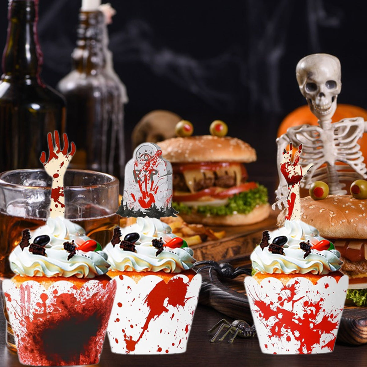 Halloween Cupcake Toppers - 48 Pcs Paper Picks & Borders
