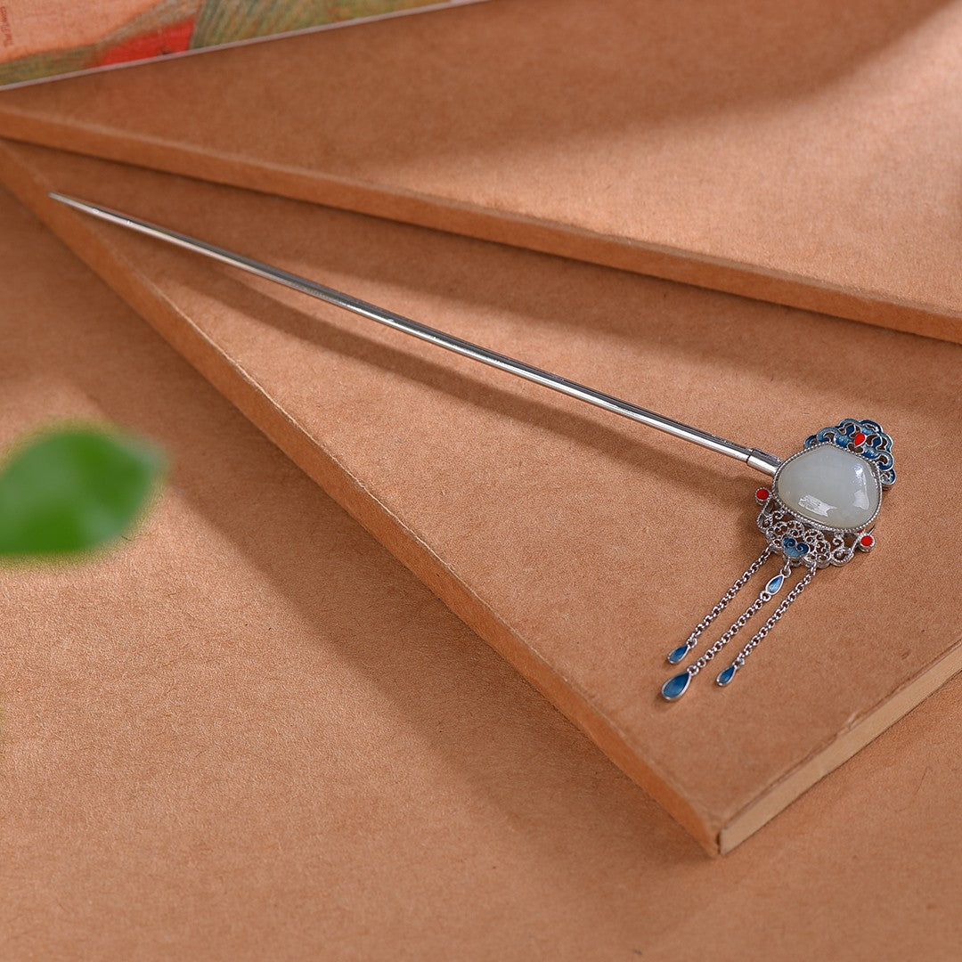 Hetian Jade S925 Silver Hairpin with Enamel – Multiple Styles