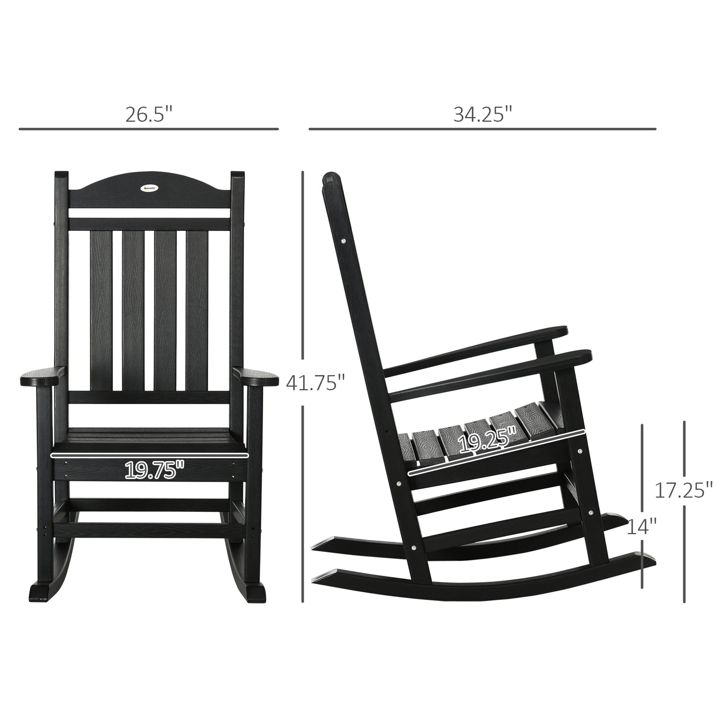 Outdoor Rocking Chair Set with Armrests - Waterproof HDPE, Black