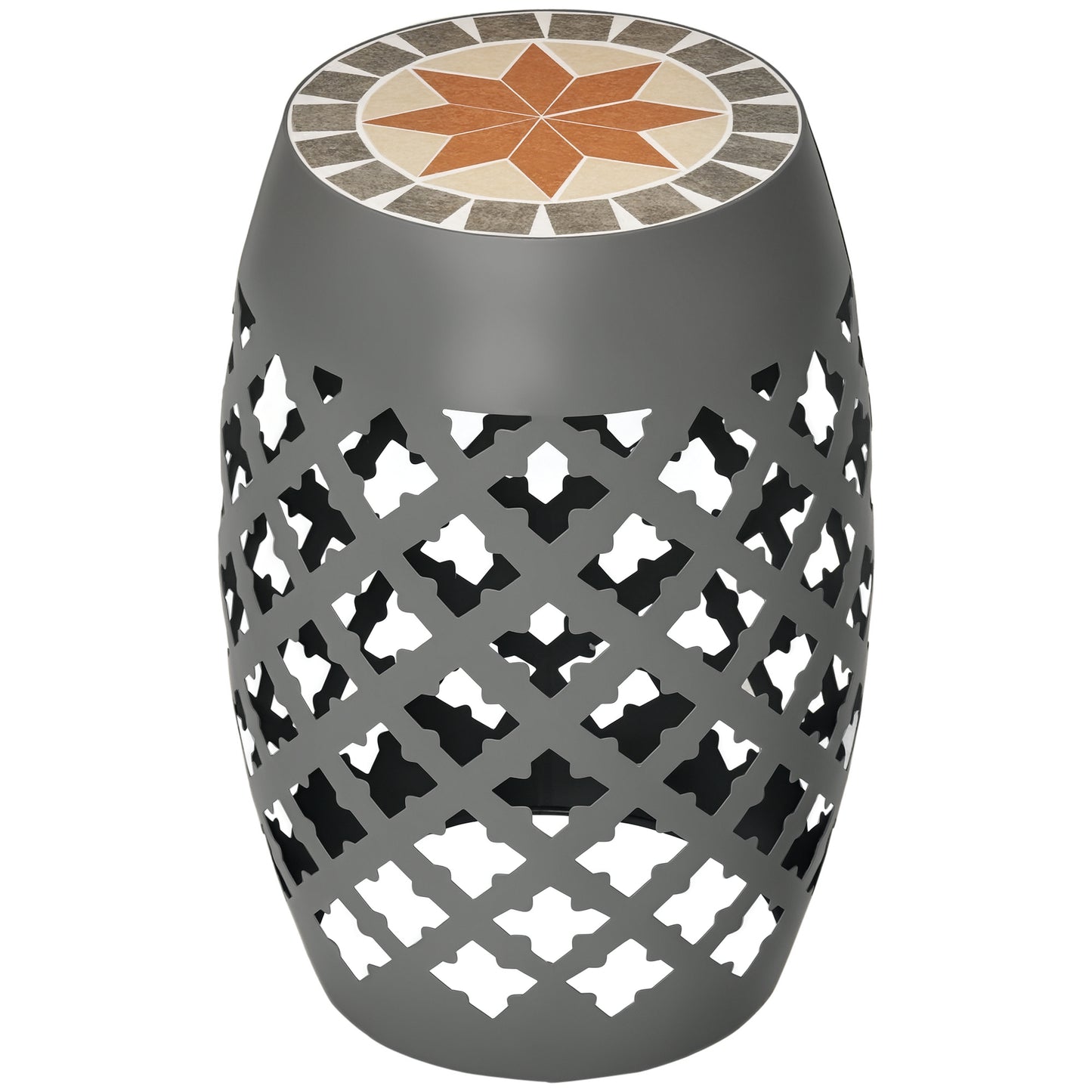 Round Mosaic Outdoor Stool - Gray Ceramic Accent Table