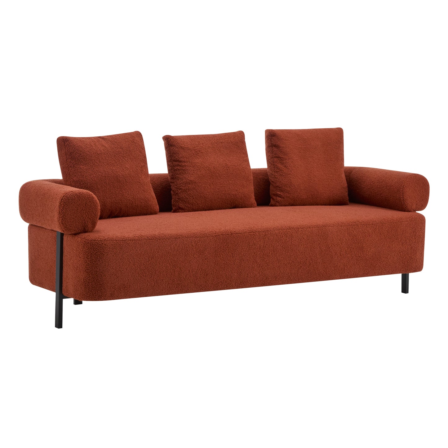 78 Modern 3-Seater Orange Upholstered Sofa, Oversized Comfy Couch