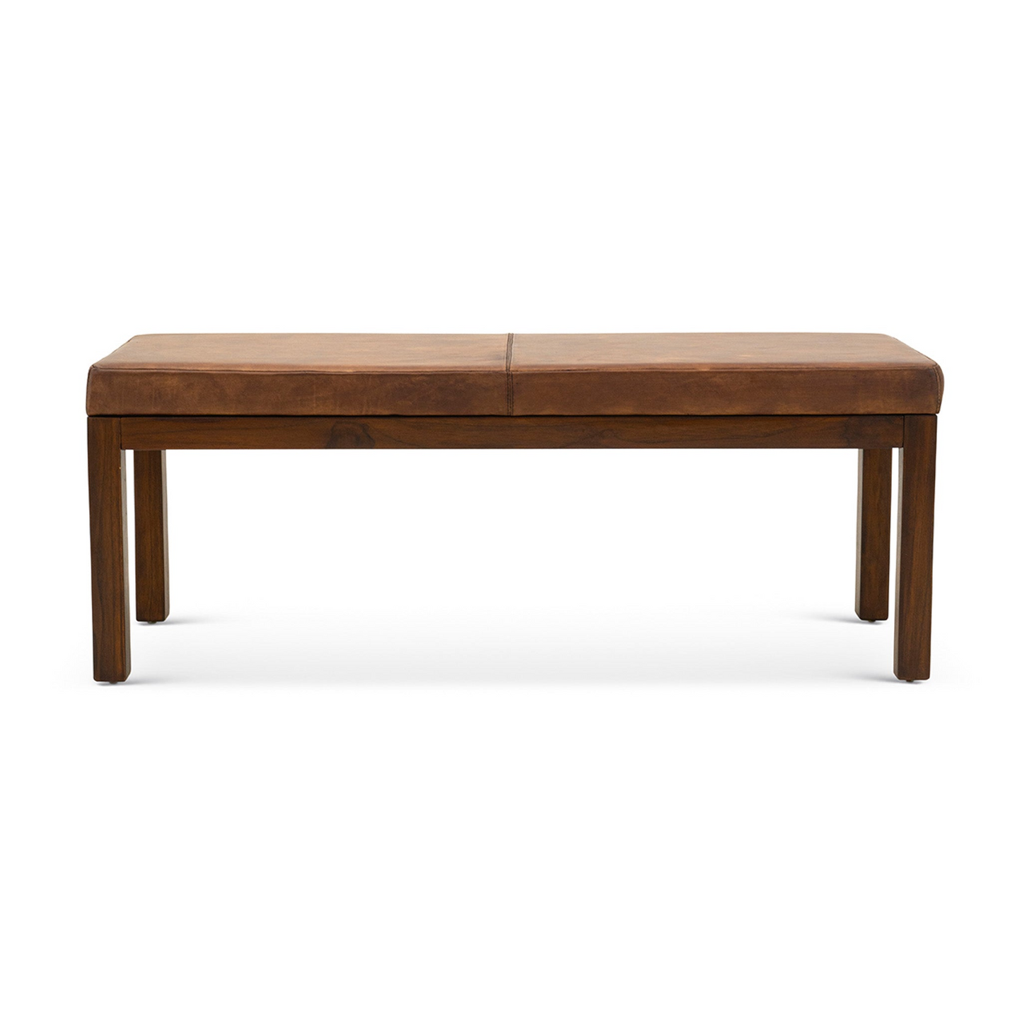 Austin Antique Tan Leather Bench With Lines