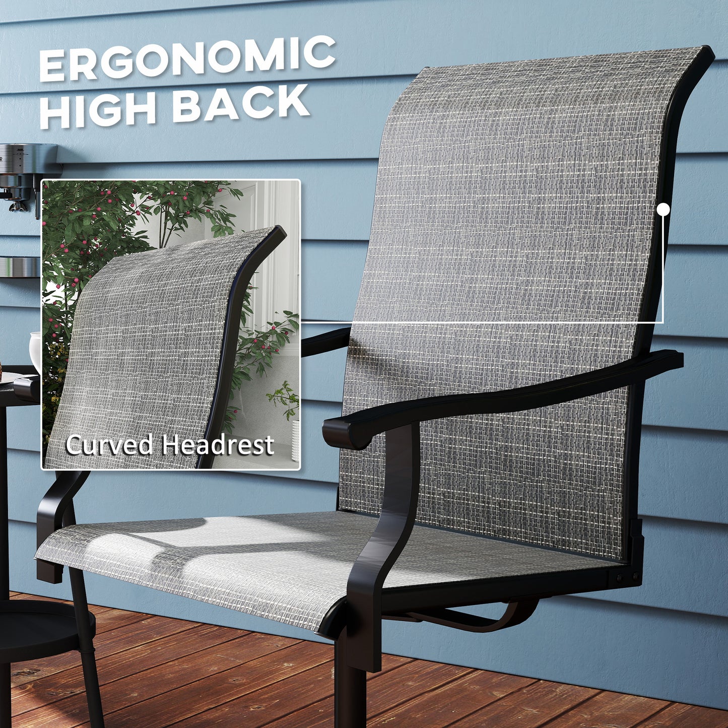 Outdoor Swivel Chairs Set of 2 - High Back Patio Seating, Gray