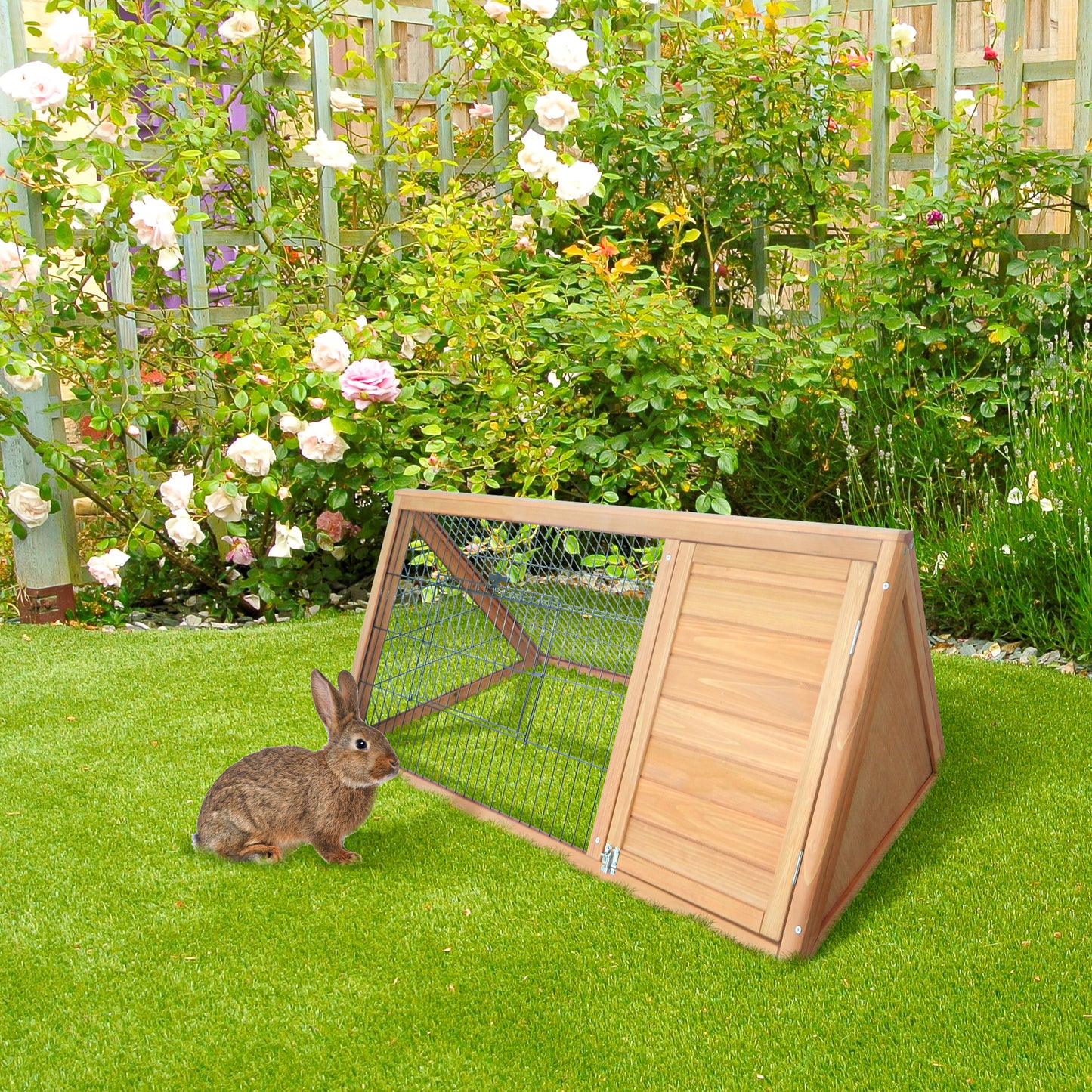 Outdoor Wooden Rabbit Hutch with Run - Small Animal Cage for Rabbit, Duck, Chicken