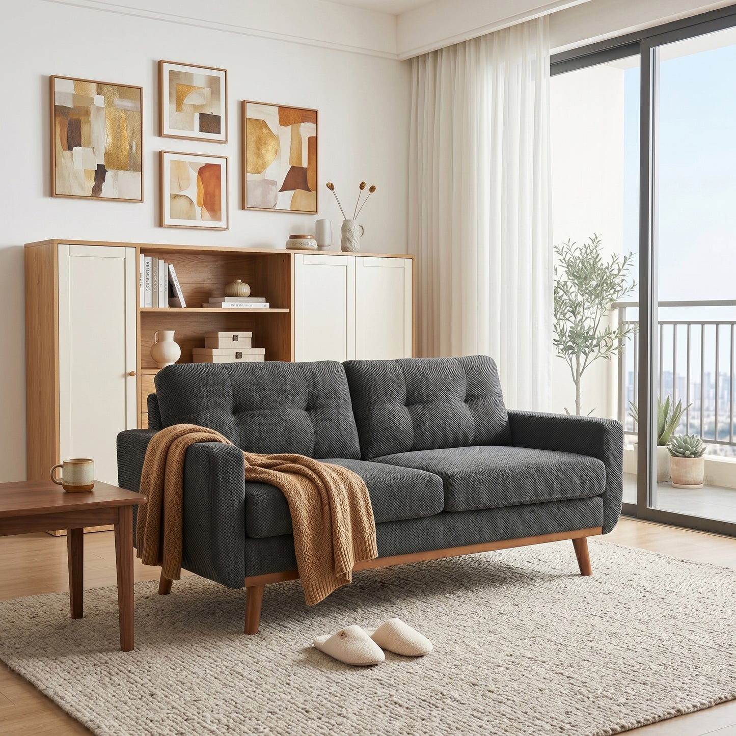65-Inch Modern Minimalist Two-Seater Sofa - Dark Grey