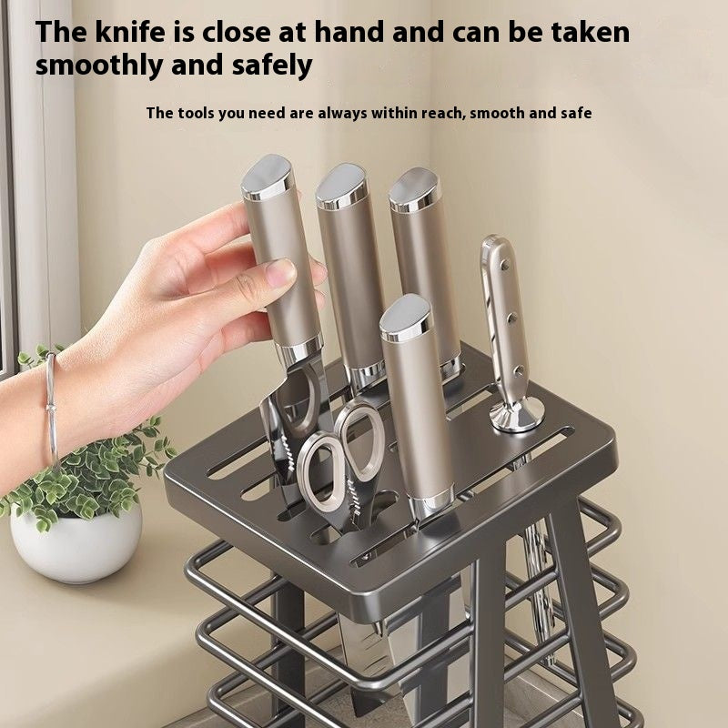 Portable Kitchen Knife Storage Rack with Water Tray - Multi-Color Nordic Style