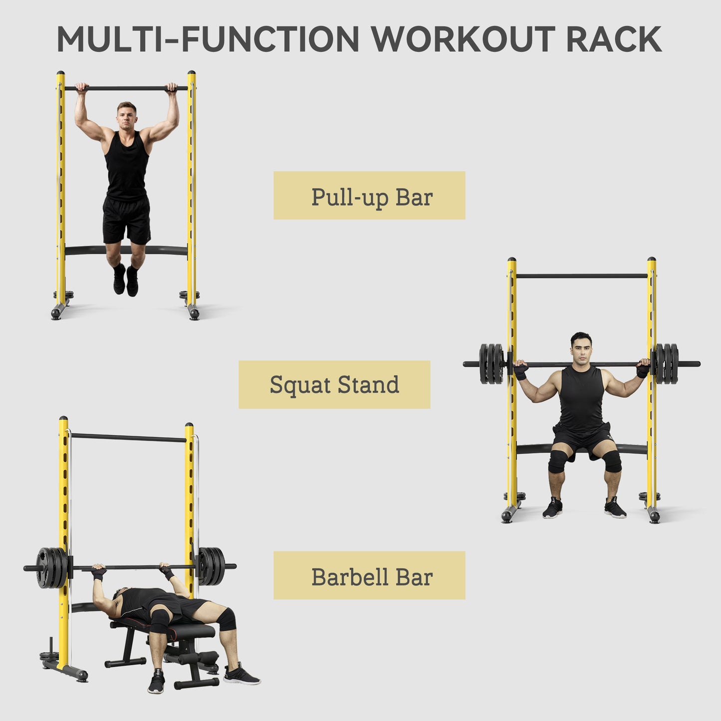 Adjustable Squat Rack with Pull-Up Bar for Weight Lifting - Yellow