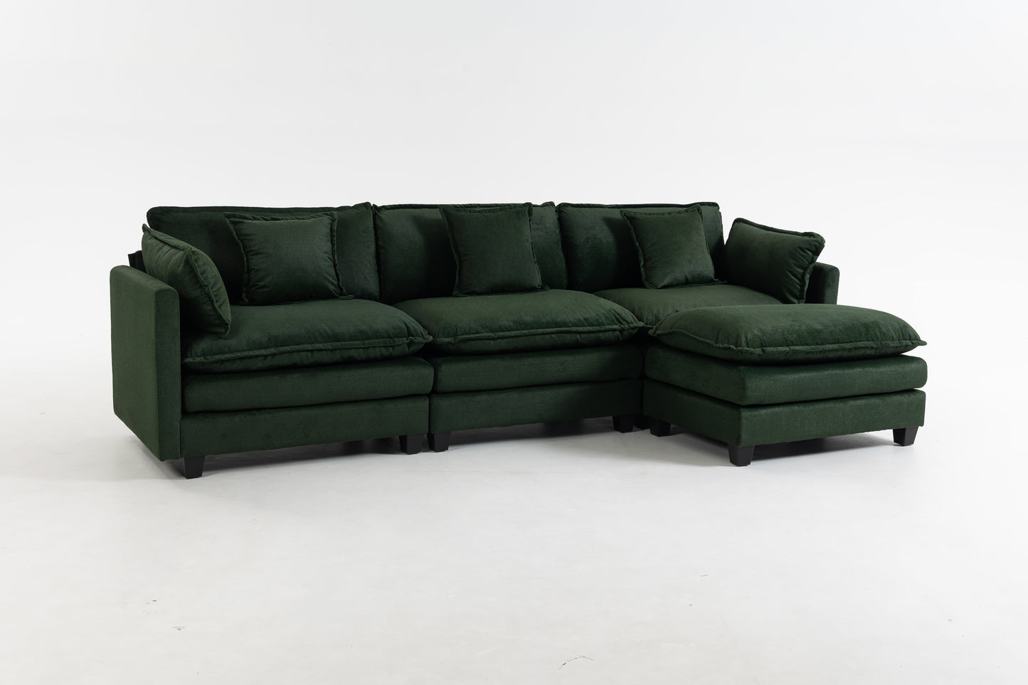 Modern 3-Seat Sectional Sofa with Ottoman - Antique Green