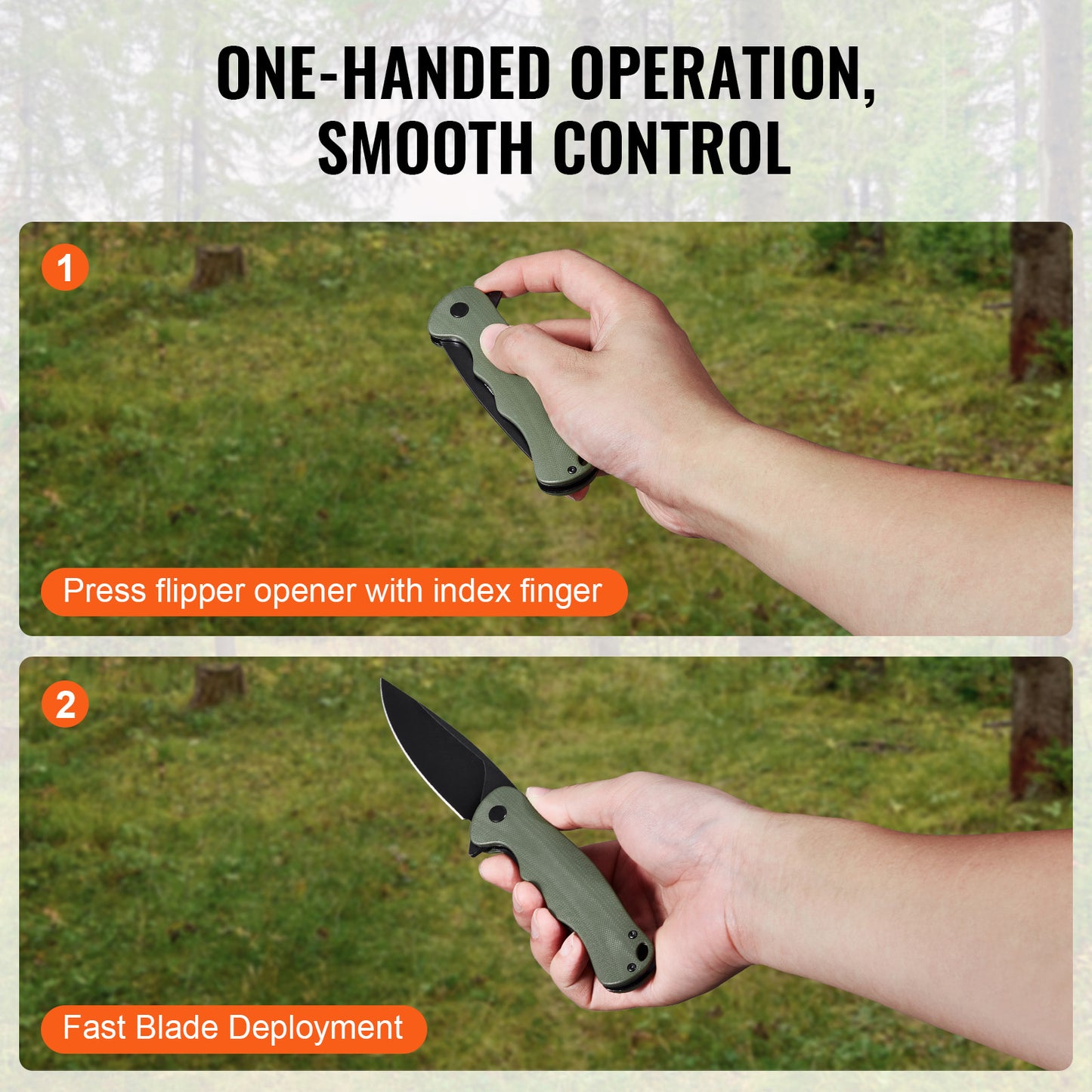 Folding Pocket Knife - 3.5" D2 Steel Blade, G10 Handle