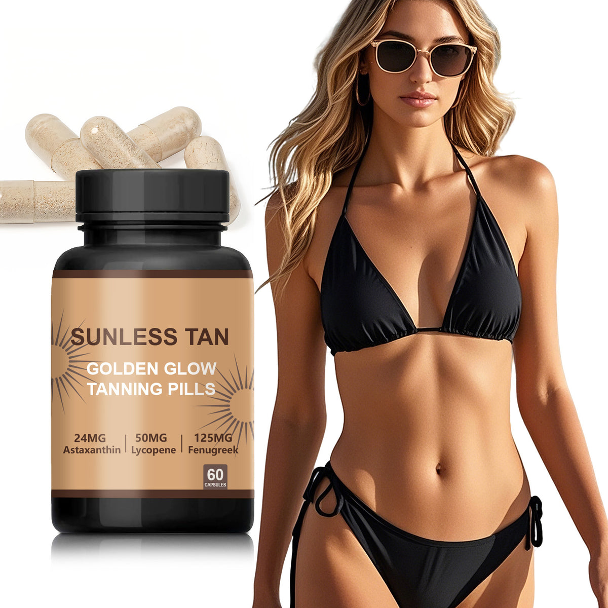 Natural Color Lasting Solid Sun Tanning Capsules 60 PCs