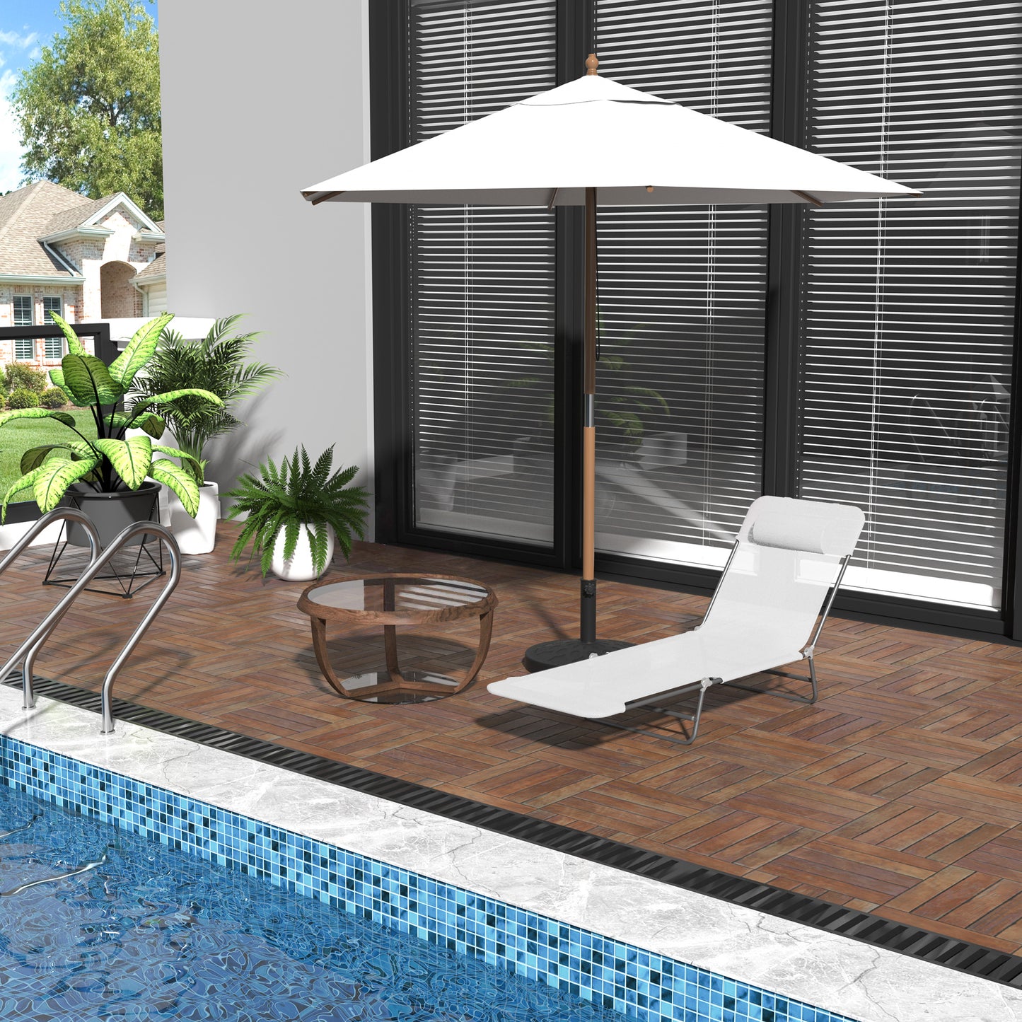Folding Chaise Lounge Chair - Cream White Outdoor Recliner