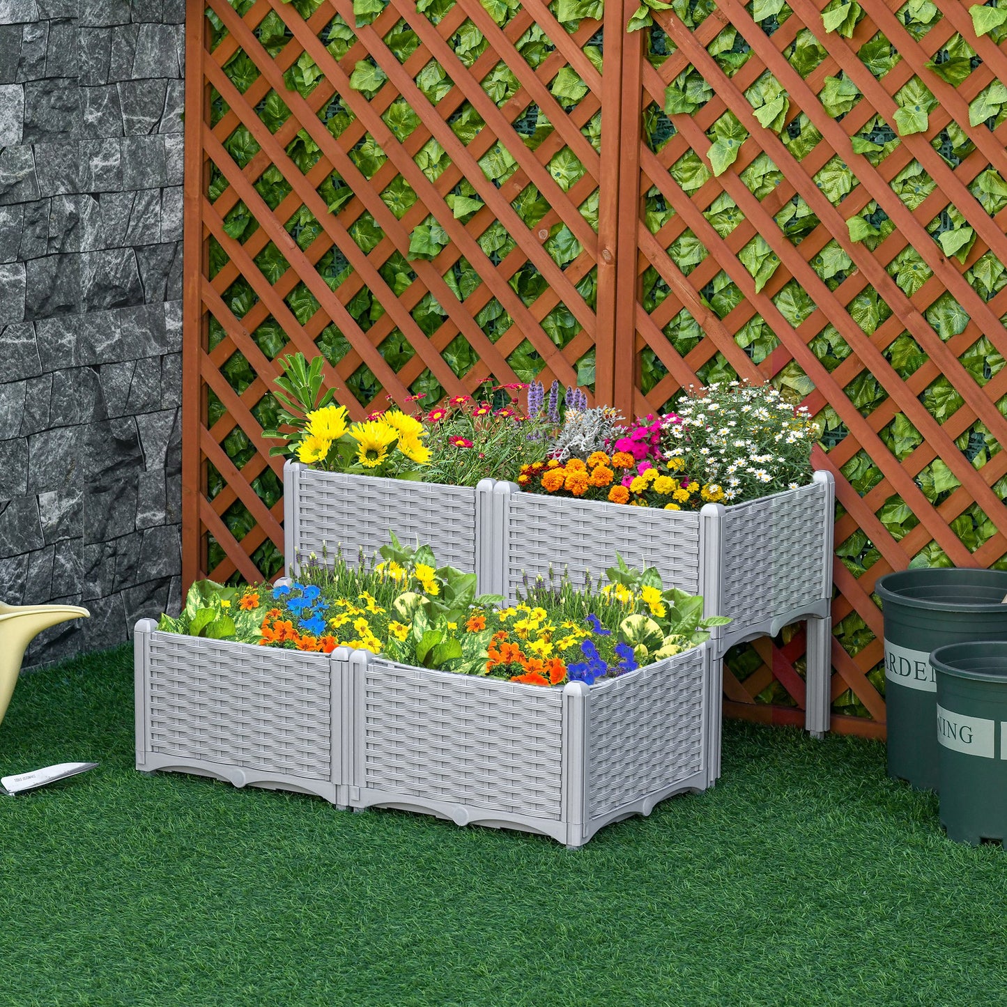 4-Piece Raised Garden Bed with Legs, Self-Watering Planter Box for Flowers Herbs Vegetables - Gray