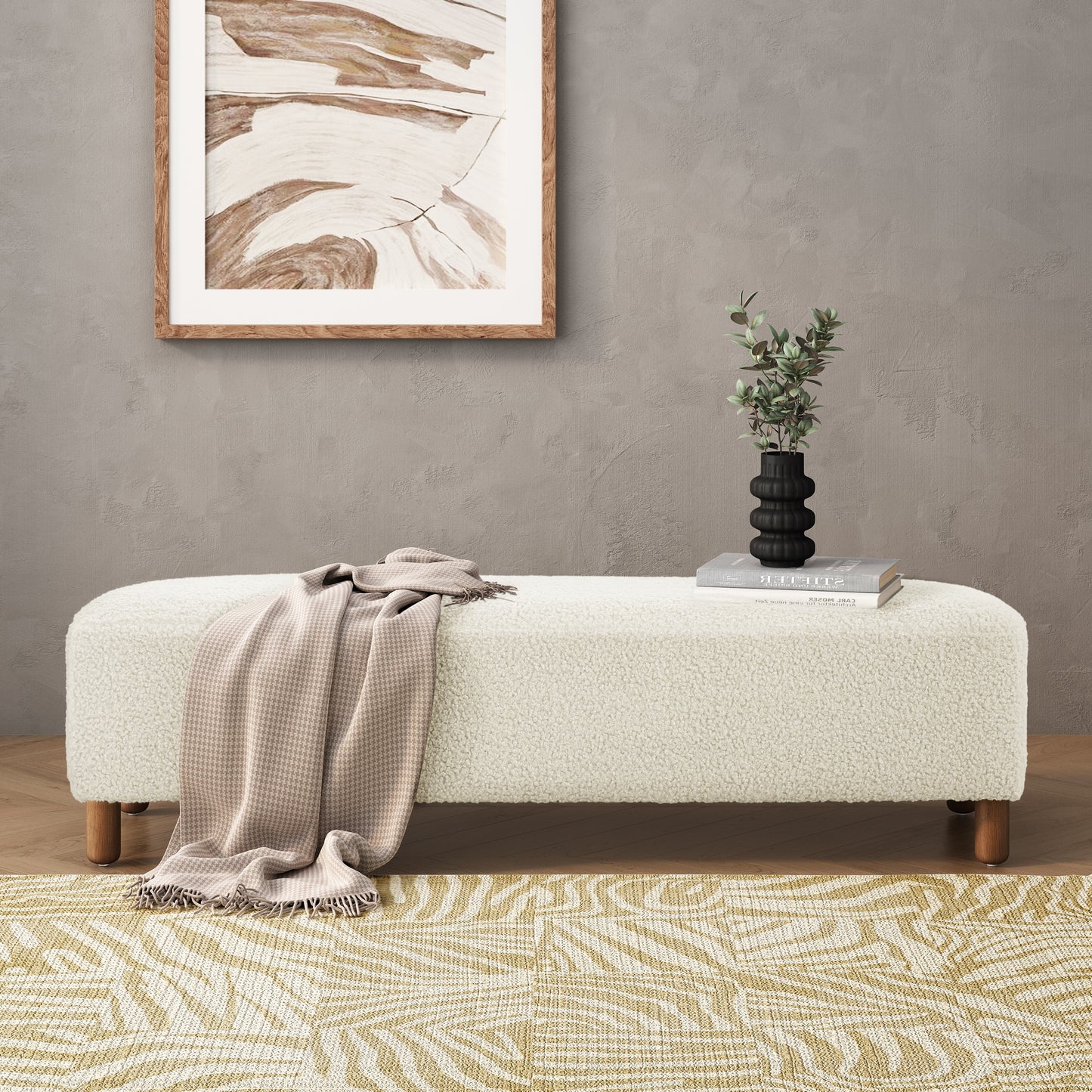 Comfortable White Ottoman - Soft Polyester Upholstery