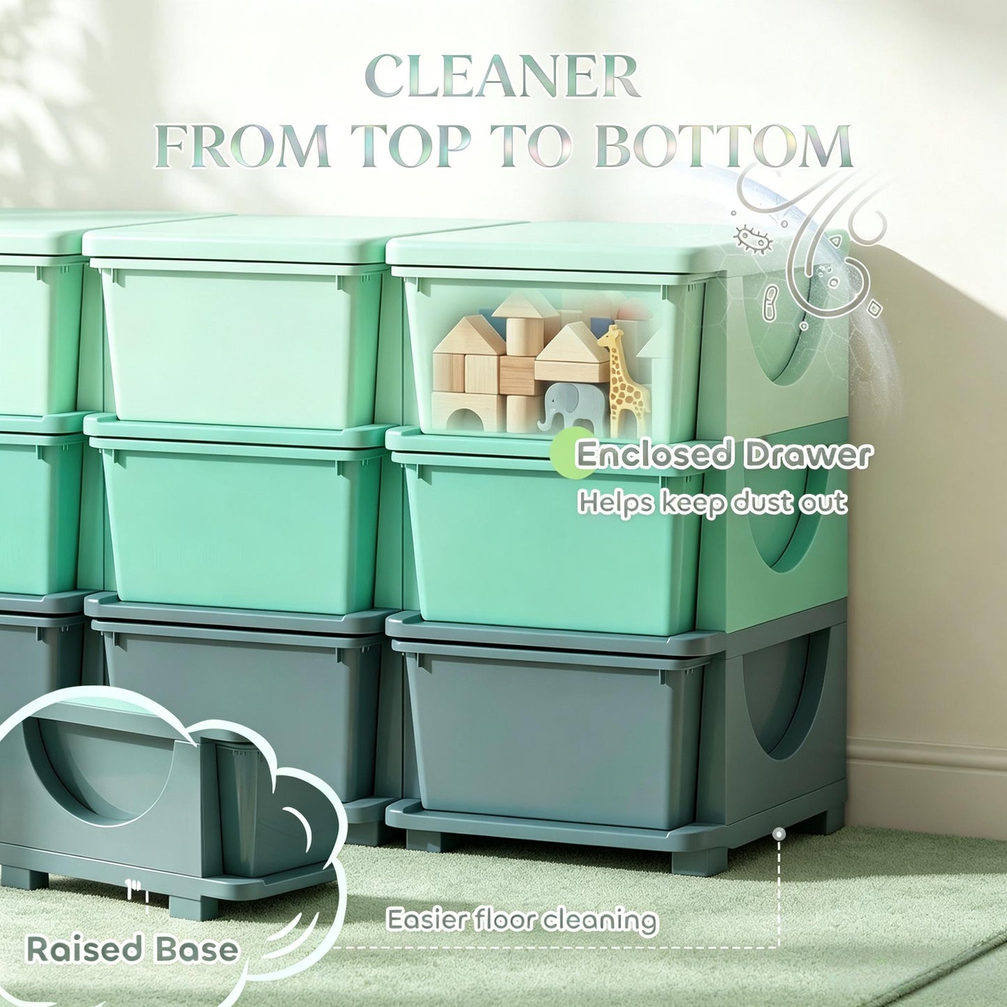 Toy Storage Organizer - Space-Saving Vertical Drawer Unit - Green