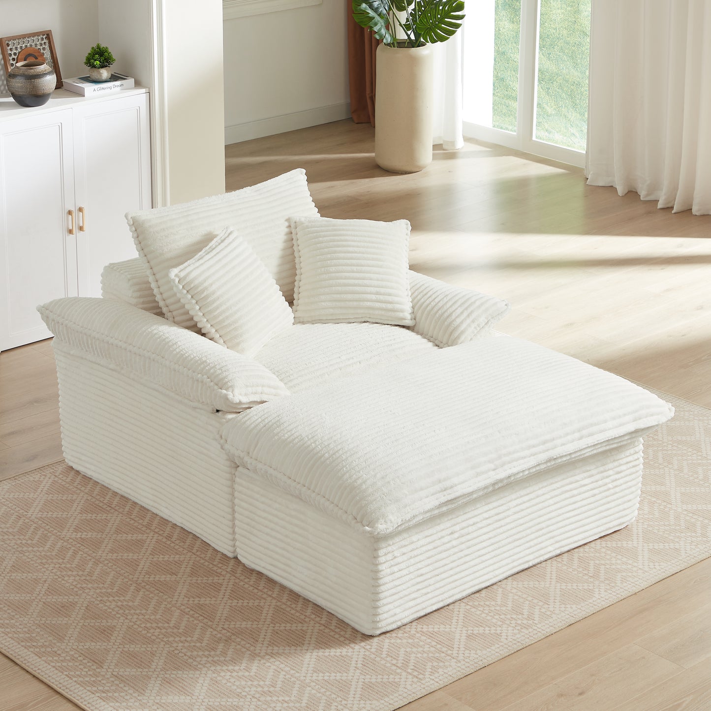 Modern Comfortable Single Seat Sofa with Unique Footrest - White