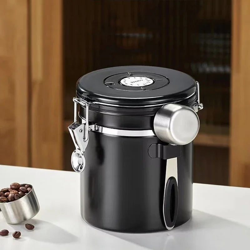 Large Capacity Stainless Steel Coffee Bean Sealed Jar with Date Tracker - Vacuum Food Storage Container