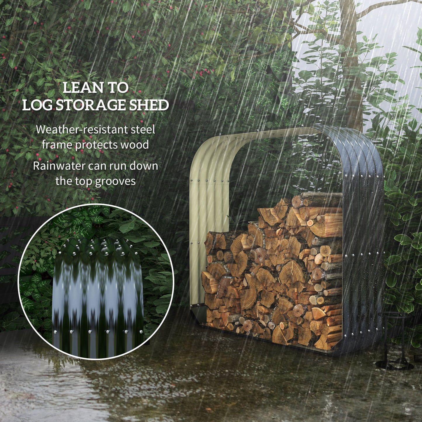 Galvanized Steel Firewood Storage Rack with Rubberized Edges - Weather Resistant Garden Tool