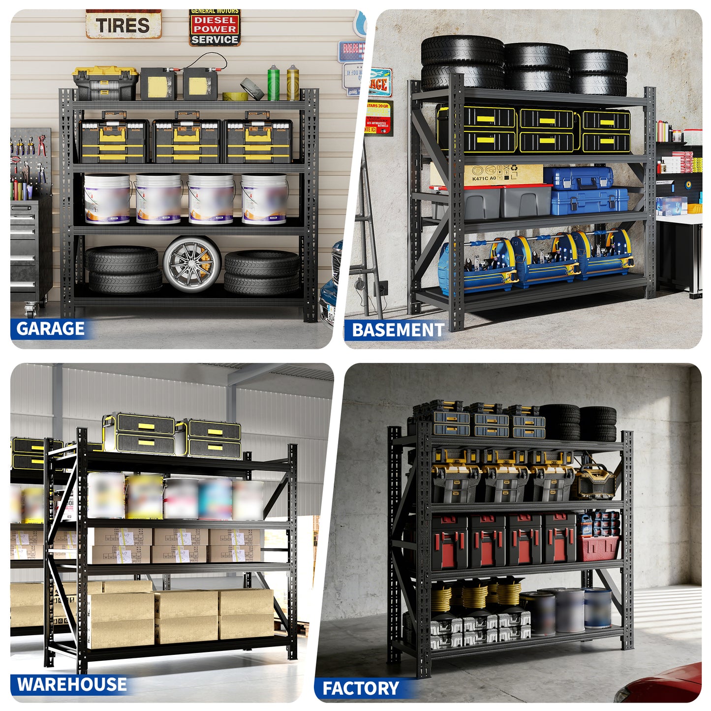 5000 Lbs Heavy Duty Garage Shelving, 4-Shelf Adjustable Metal Storage