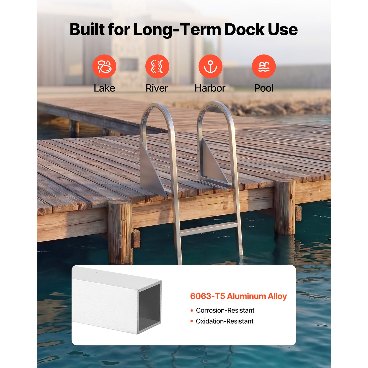 Heavy-Duty Aluminum Dock Ladder 4-Step Pool & Marine Swim Ladder with Non-Slip Wide Steps