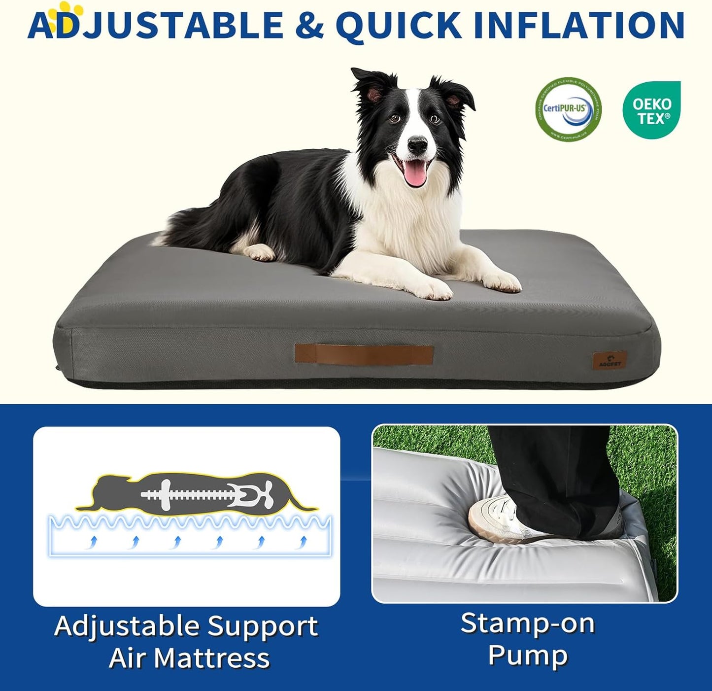 Inflatable Waterproof Dog Bed with Removable Washable Cover for Outdoor & Travel Use