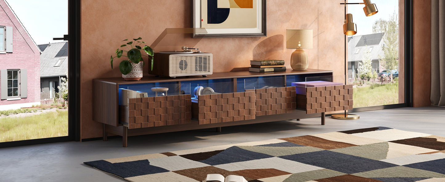 78 Inch TV Stand for Living Room - Modern Entertainment Center with LED Lights and Glass Drawers