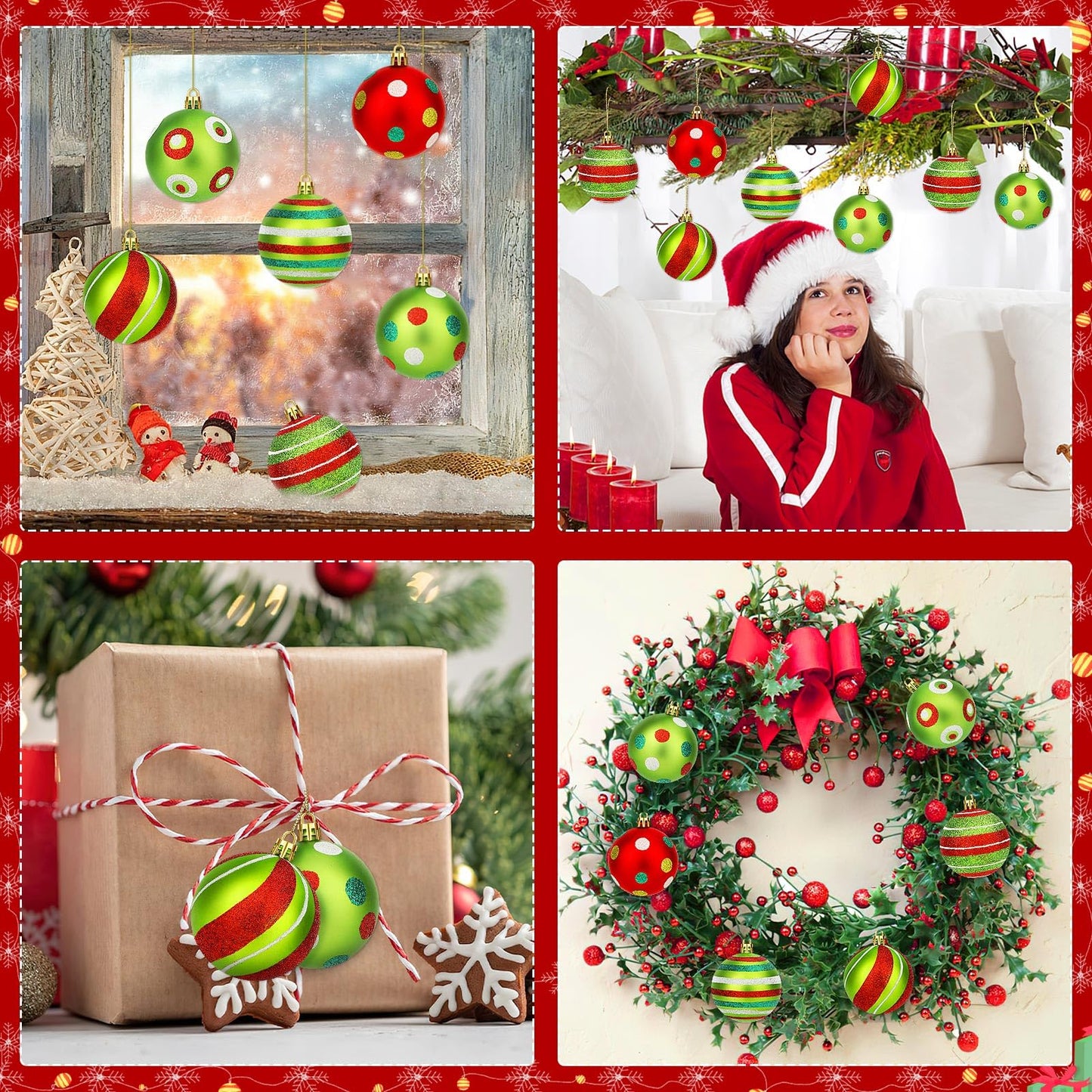 24PCS Red and Green Christmas Ball Ornaments - Holiday Decor