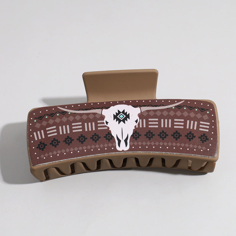 Western Denim Style Leather Hair Barrettes with Retro Printed Designs