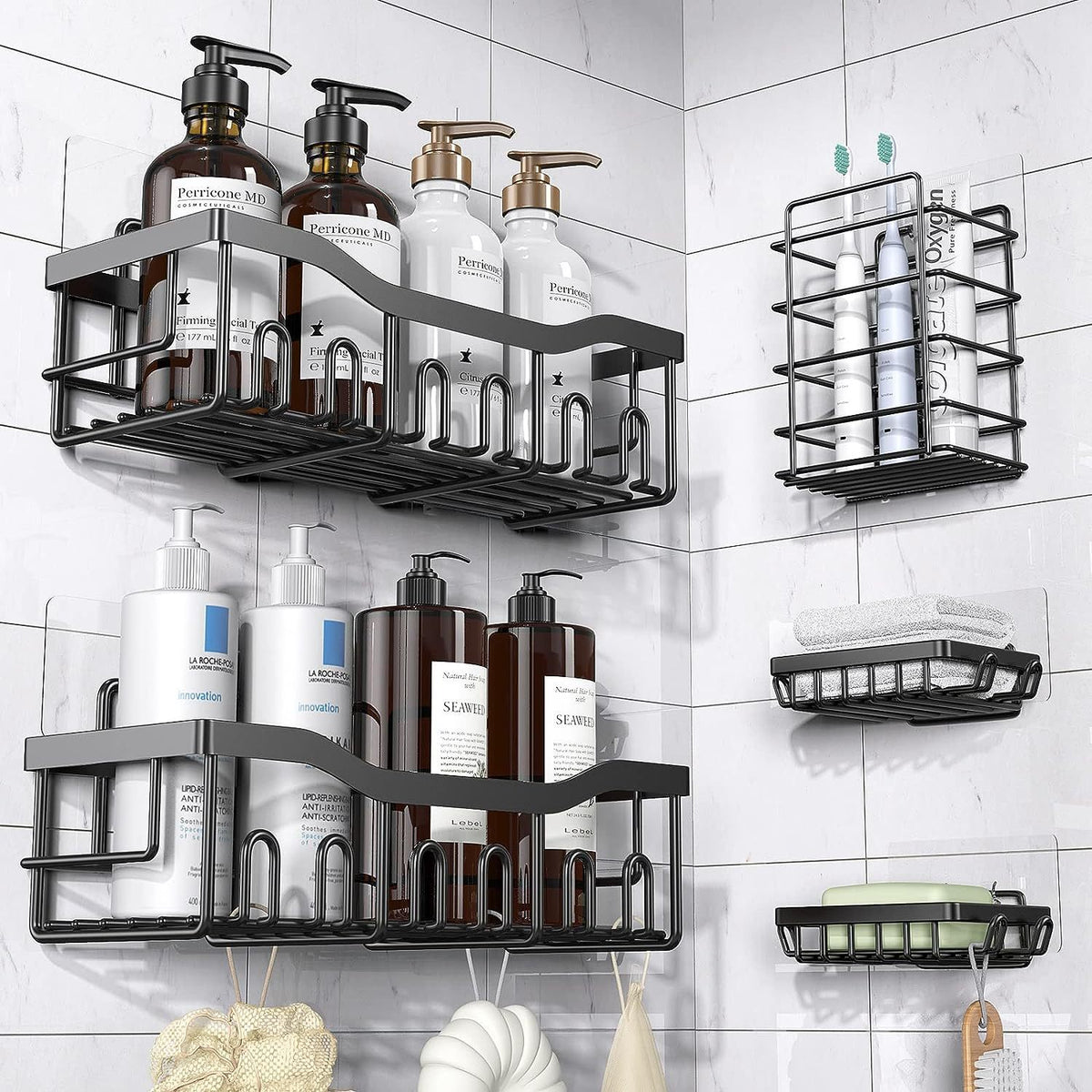 Five-Piece Bathroom Storage Rack Set - Stainless Steel Modern Organizer