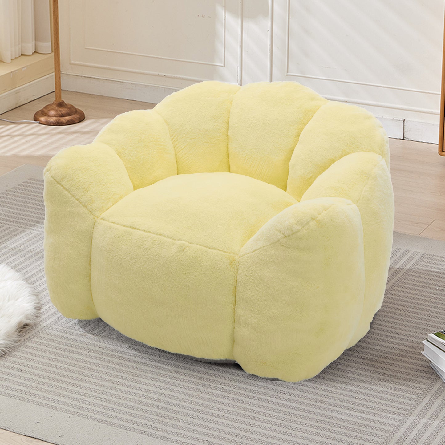Adult Bean Bag Sofa with Pull Ring - Yellow Faux Fur