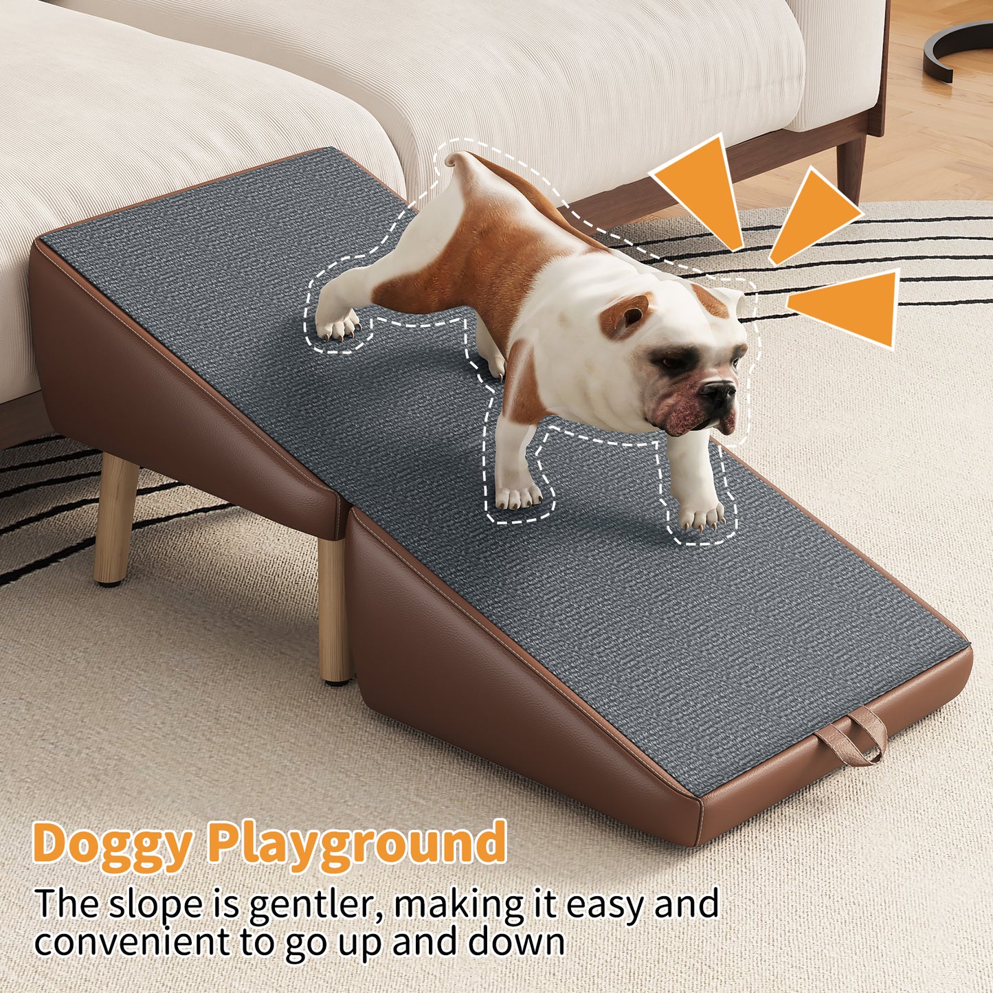 Foldable Dog Stairs for Small Dogs and Cats - Wooden Pet Ramp for Couch & Bed, Brown
