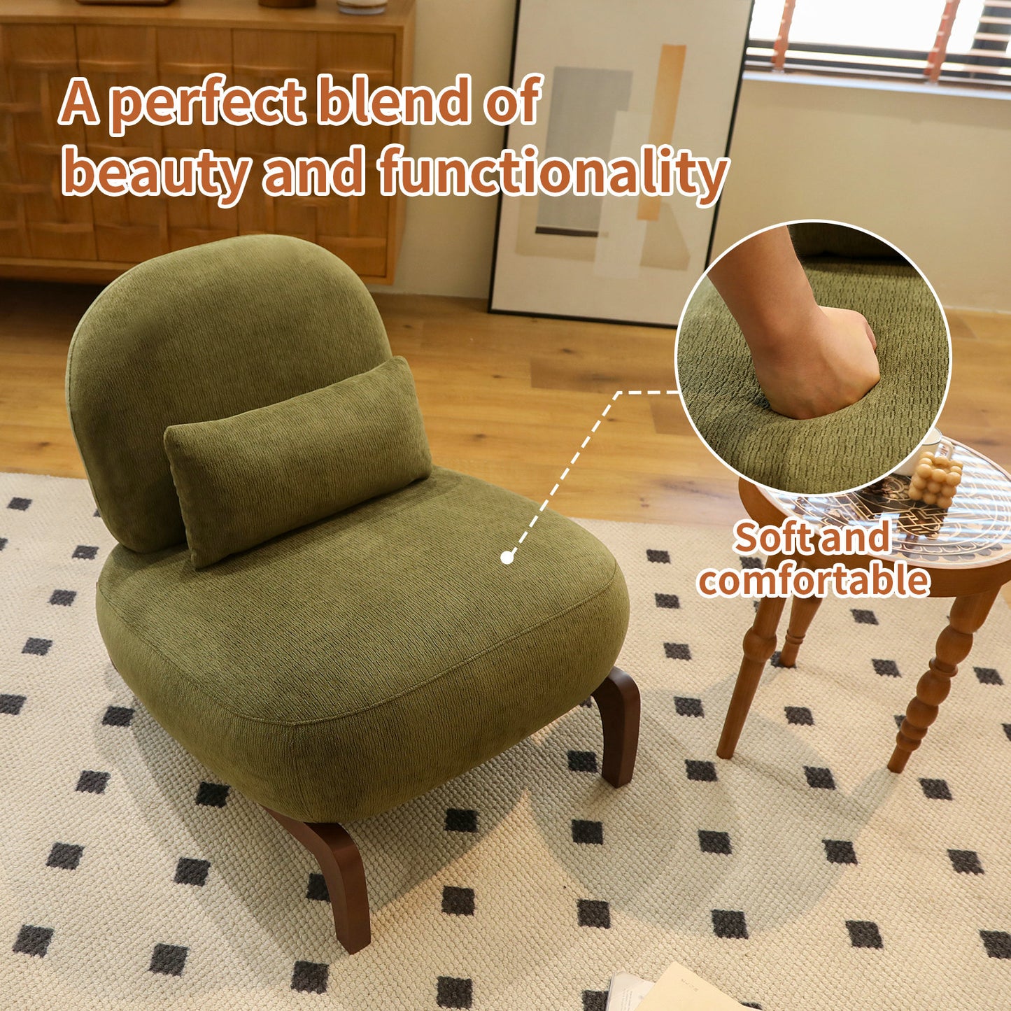 Green Velvet Accent Chair with Solid Wood Legs - Cozy Design