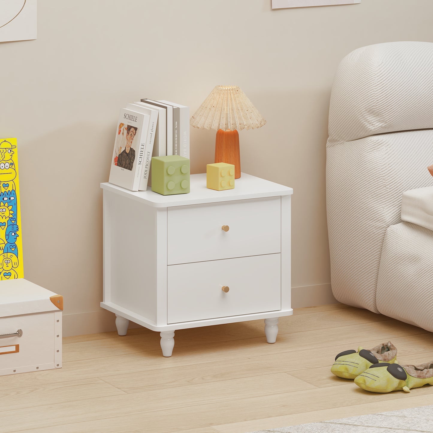 Modern White 2-Drawer Nightstand - MDF Bedside Table