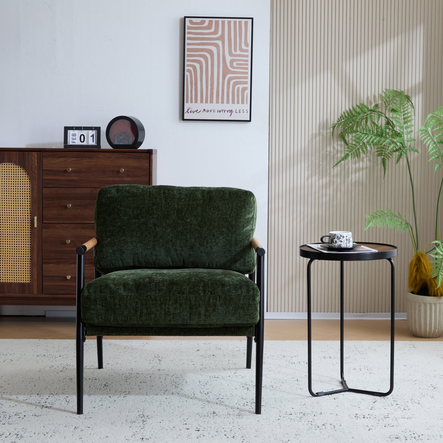 27.56 Modern Accent Chair With Plush Cushions, Minimalist Metal