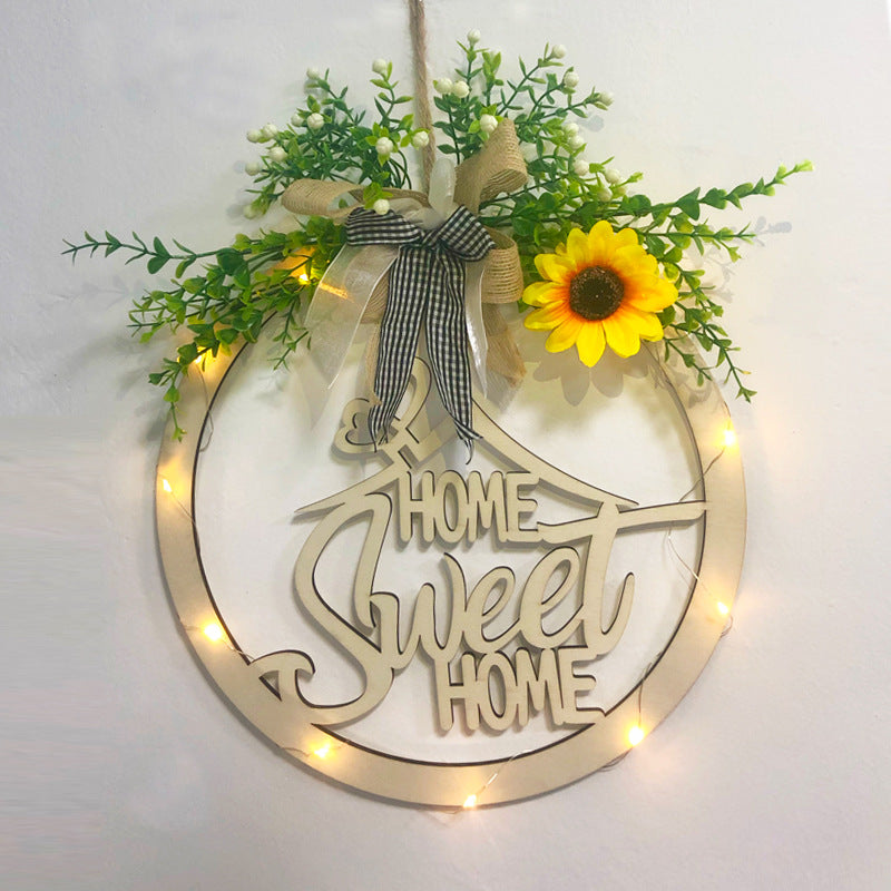 Wooden Letter Door Decor with Linen Bowknot - Green