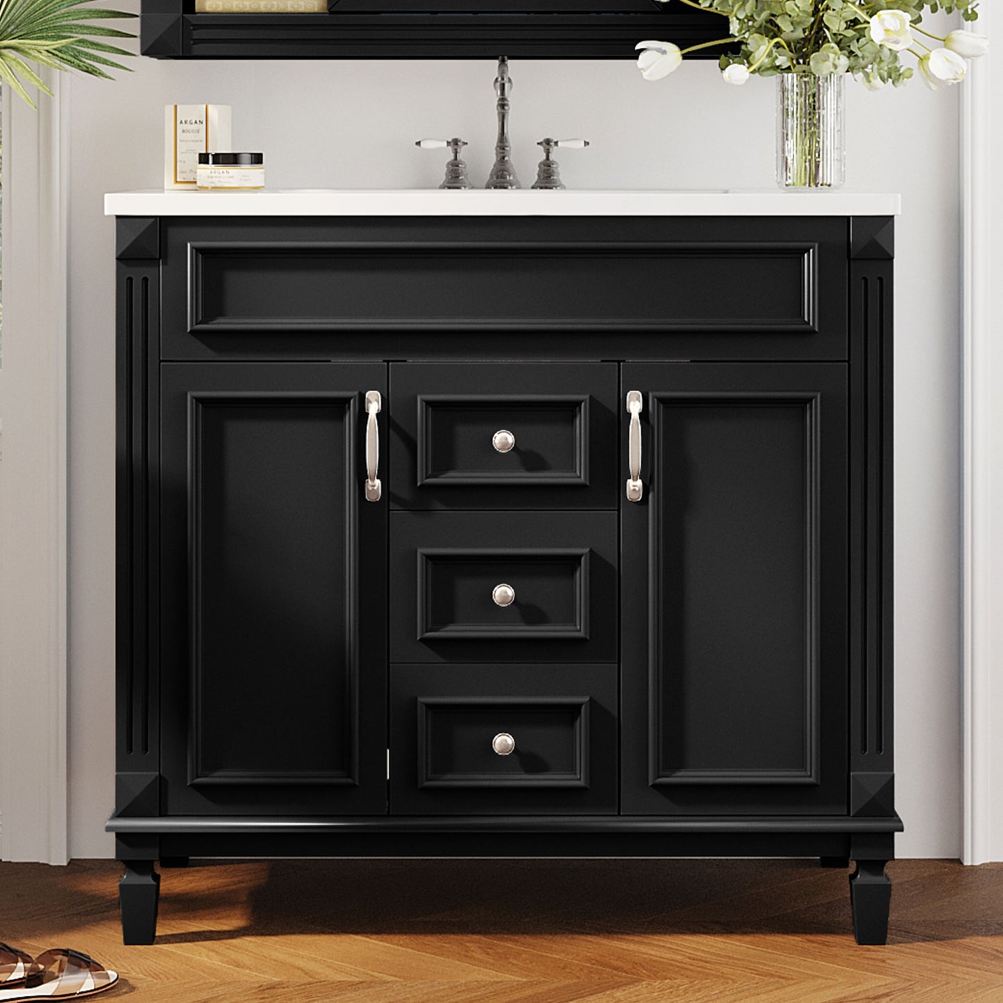 36-Inch Black Bathroom Vanity with Sink & Storage Cabinet