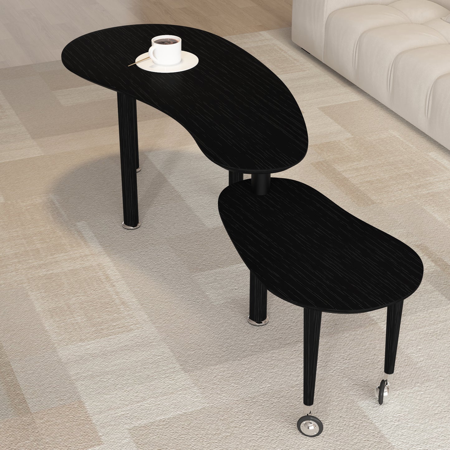 Contemporary Rotatable Cocktail Table With Solid Rubber Wood Legs,