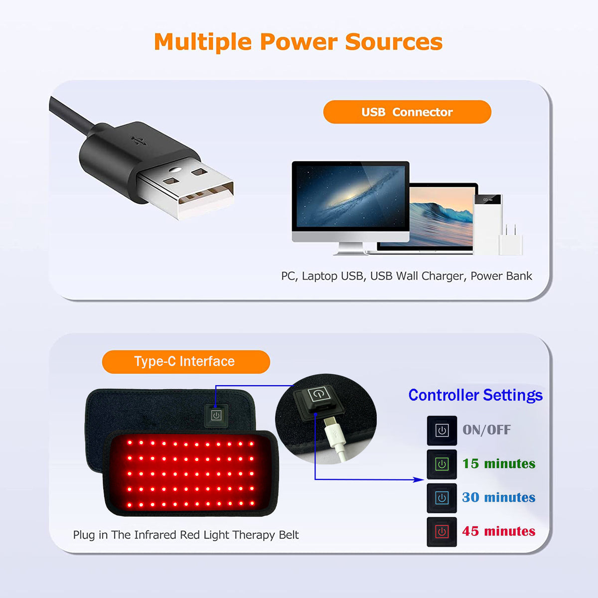 LED Red Light Heating Waist Belt - Black