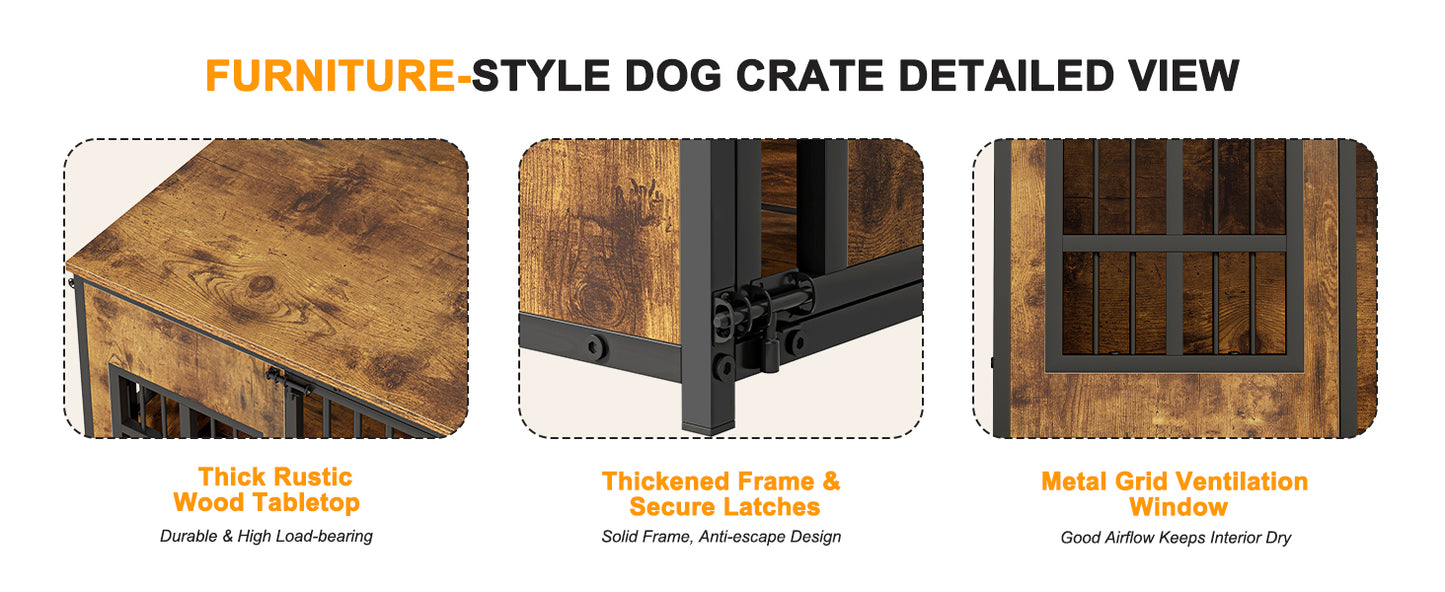 Large Wooden Dog Crate Furniture with Storage Top - Indoor Pet Kennel