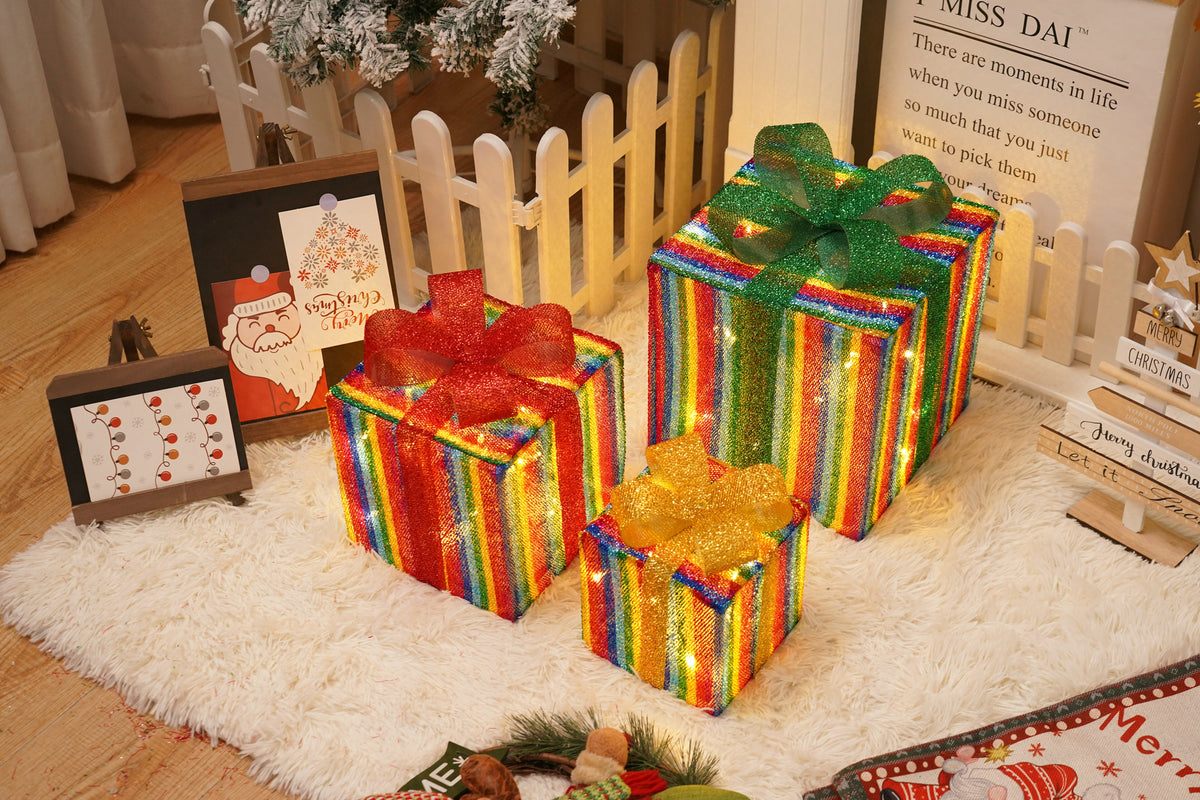 Remote Control Christmas Gift Box Lights - Holiday Decorative LED Set