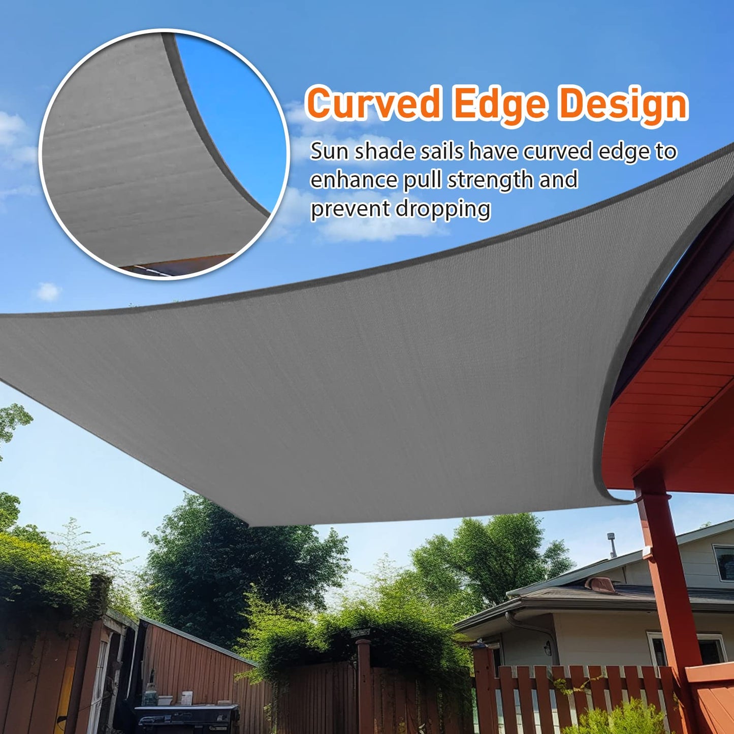 6x8 ft Sunshade Sail Grey Sand Waterproof Shade Sail for Garden & Patio