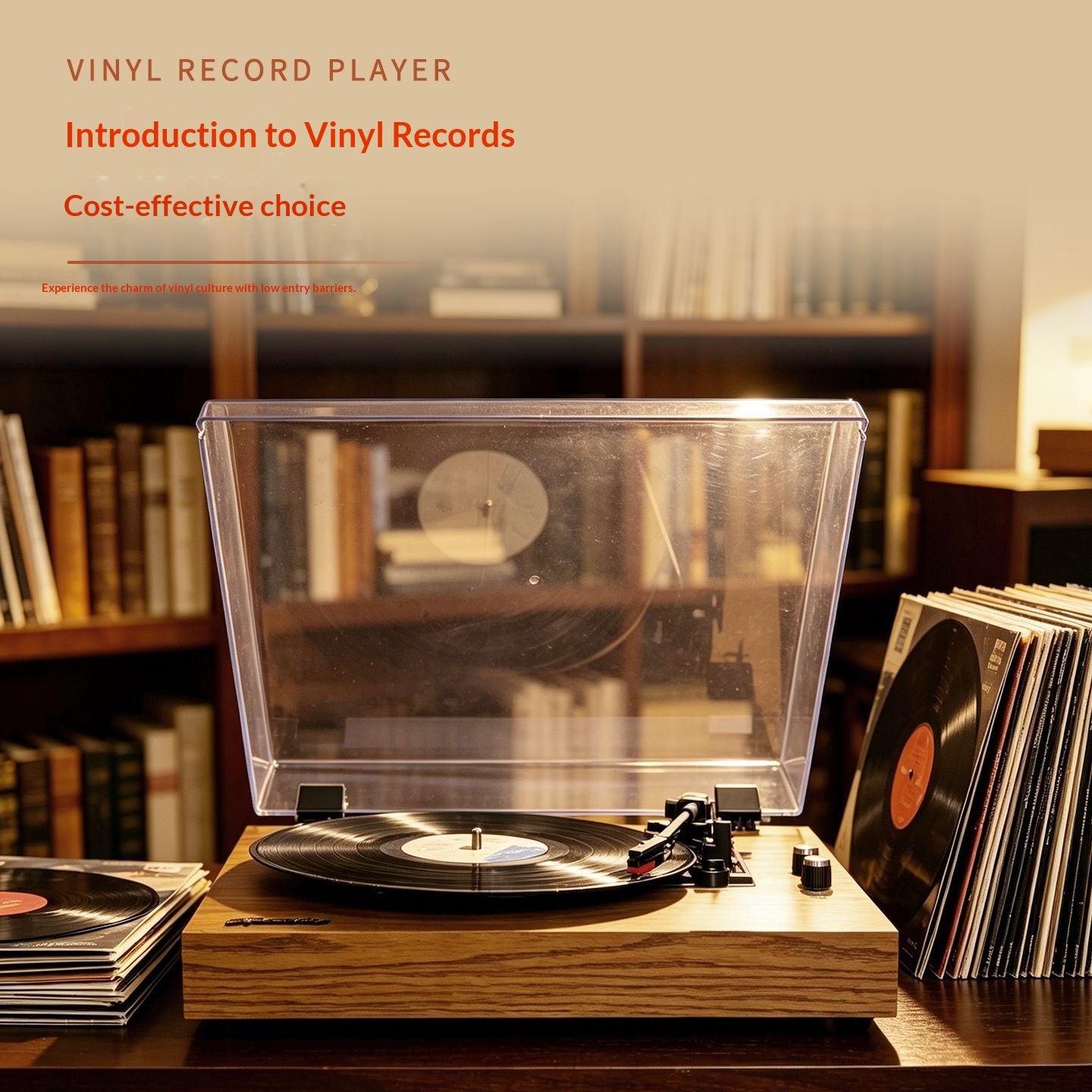 Vinyl Record Player with Bluetooth & Dual Speakers - Desktop Acrylic Dust Cover