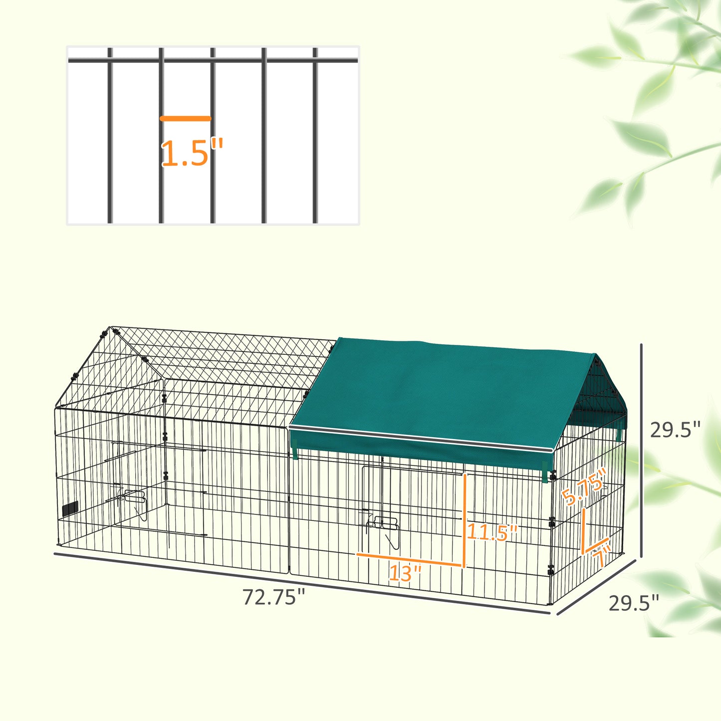 73-Inch Small Animal Playpen with Roof for Rabbits, Chickens, Chinchillas - Green