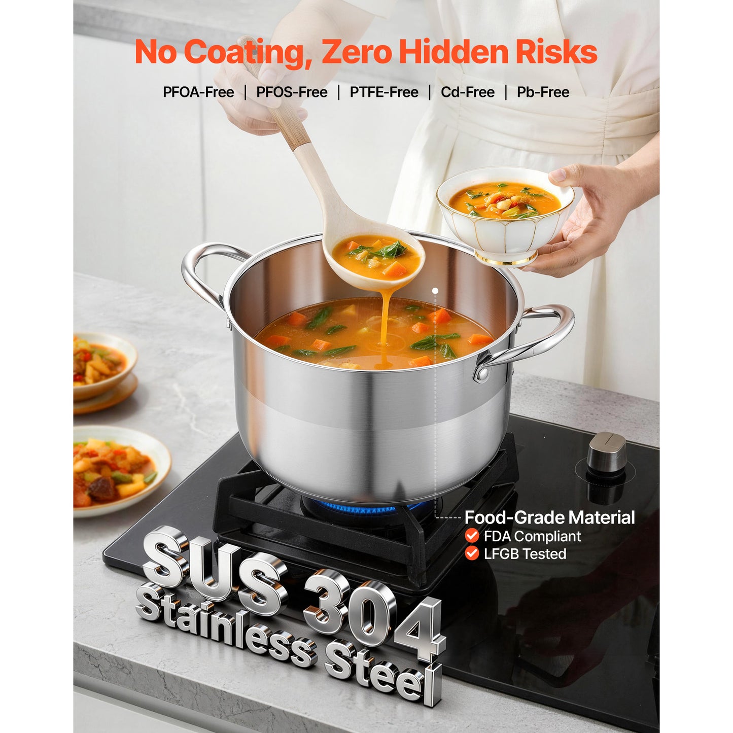 8-Quart Stainless Steel Stock Pot with Glass Lid for Soups & Pasta