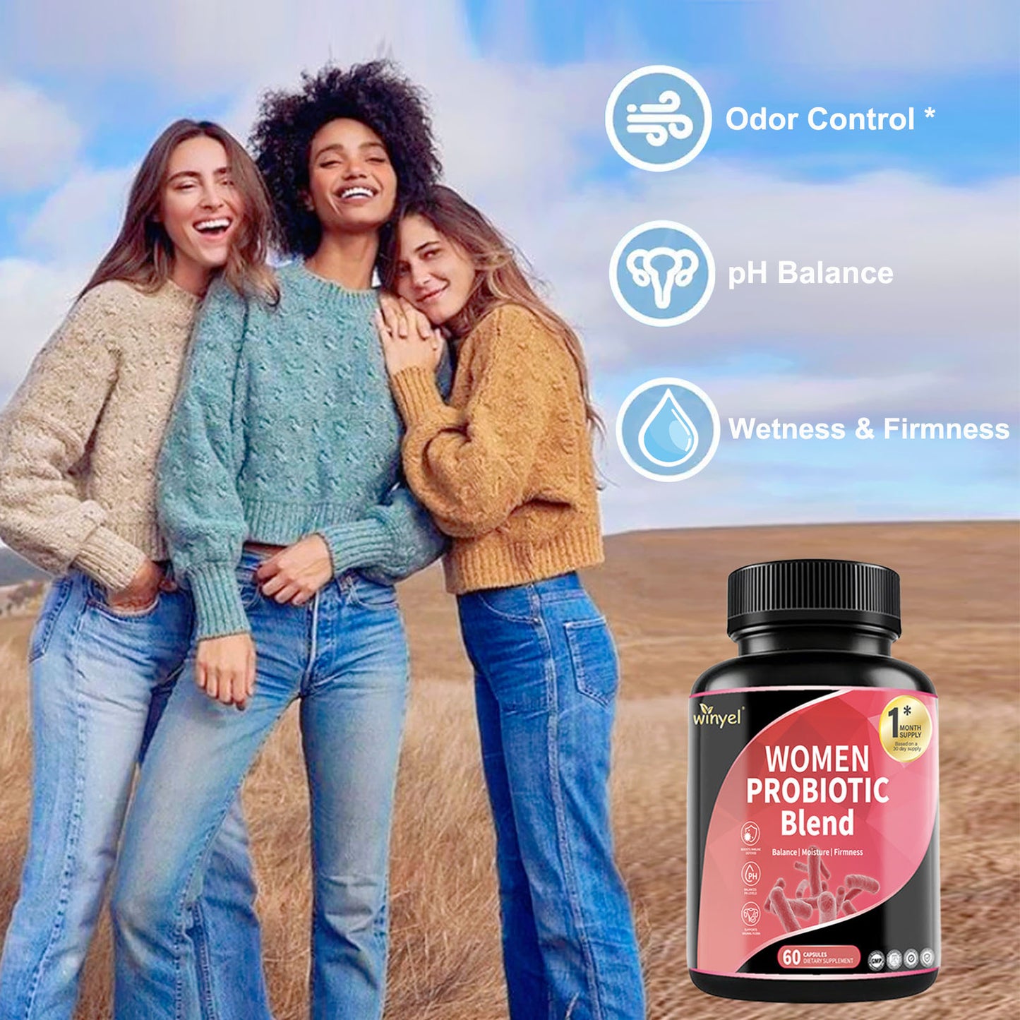 Women's Probiotic Supplement with Prebiotics for PH Balance - 60 Count