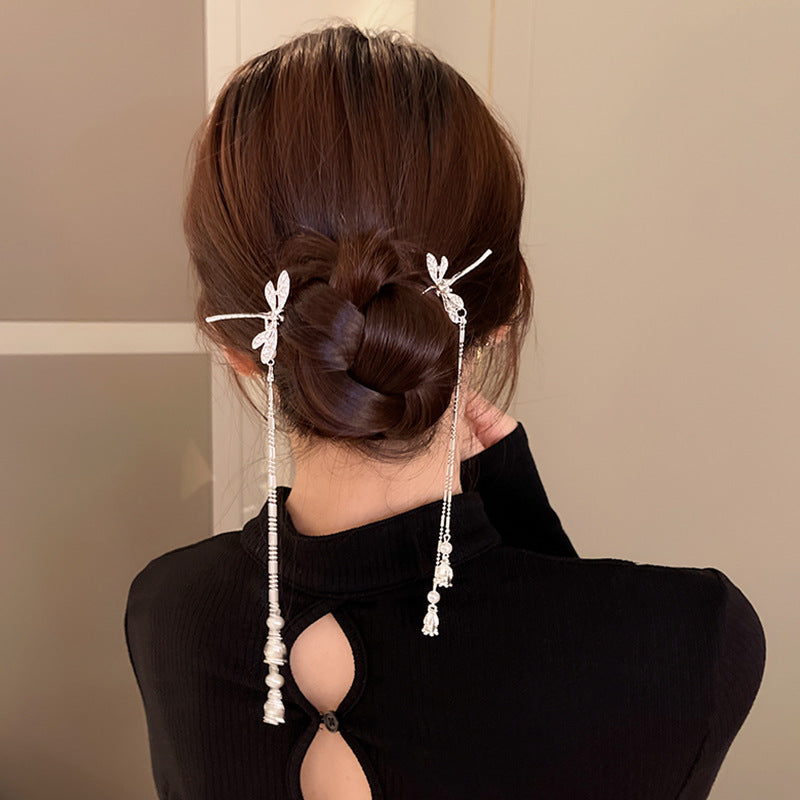 Silver Insect-Shaped Hairpin with Pearls - Small Hair Accessory