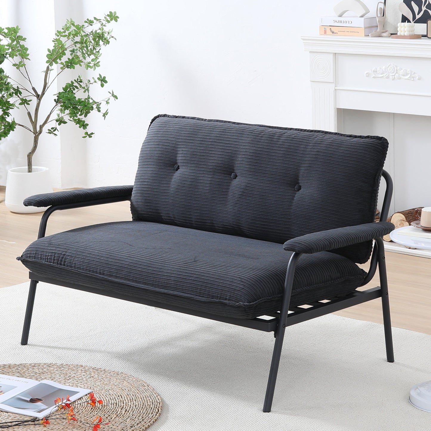 Compact 53-Inch Black Sofa for Small Apartments - 2-Seater